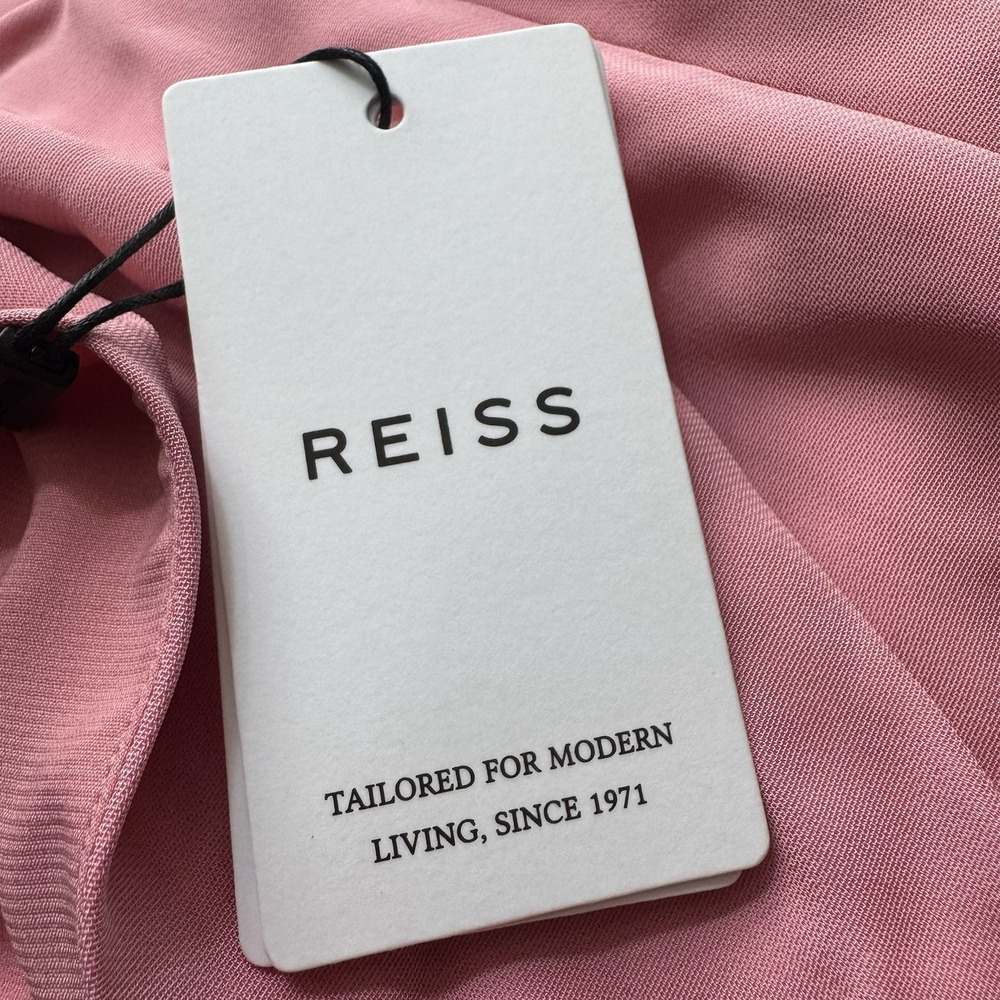 NEW $480 REISS Imogen Sleeveless Ruched Midi Dress in Pink Fitted Side Slit US 4 - Picture 4 of 14